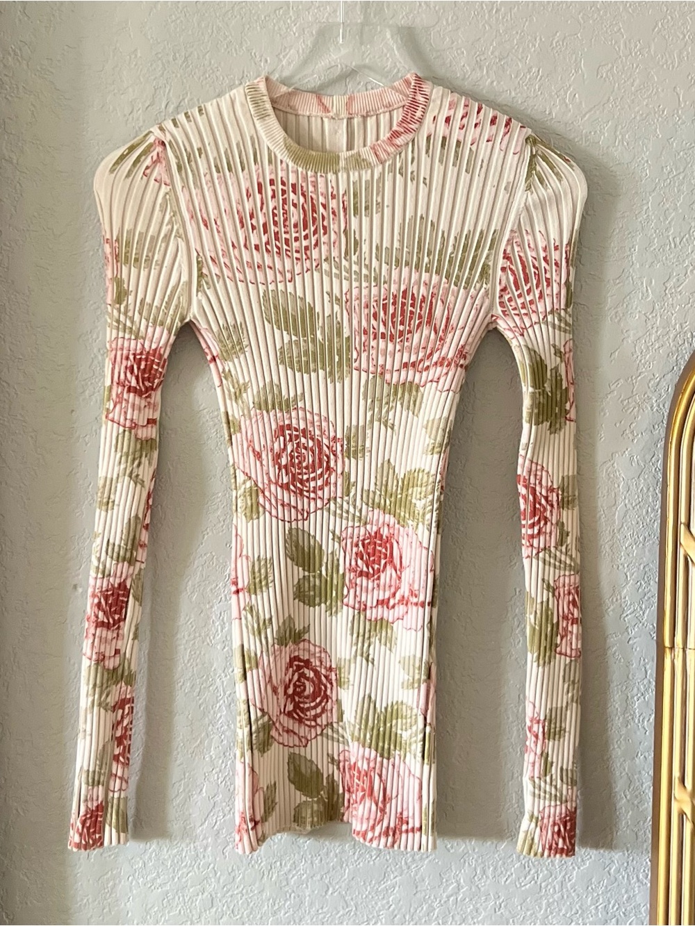 Paco Rabanne Floral Long Sleeve Ribbed Mini Dress Size Small
